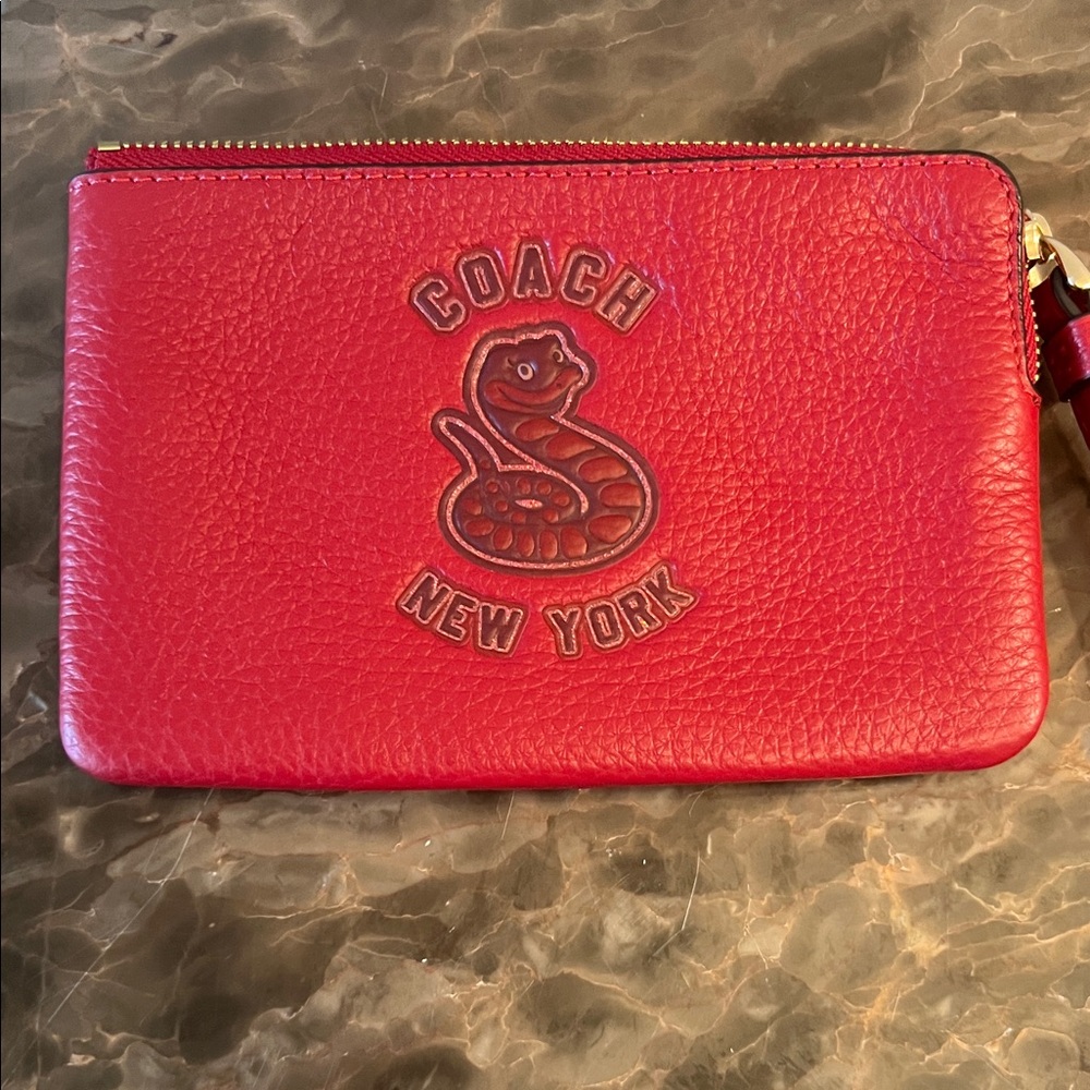 Coach Red Leather Zip Wristlet Wallet